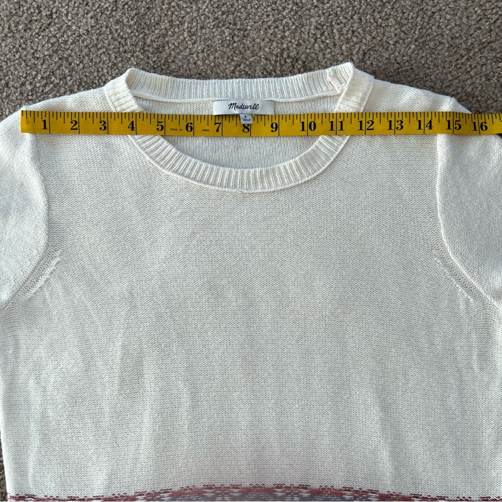 Madewell Short sleeved Cream Multicolor Knit‎ Fringe Sweater Tee, S - Picture 9 of 11